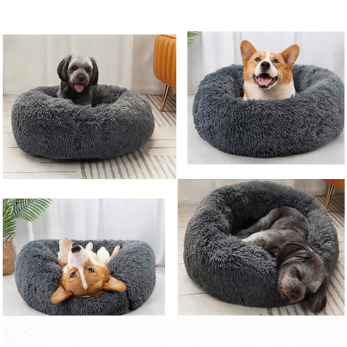 Cama para perro grande gris oscuro de 90 cm vista completa