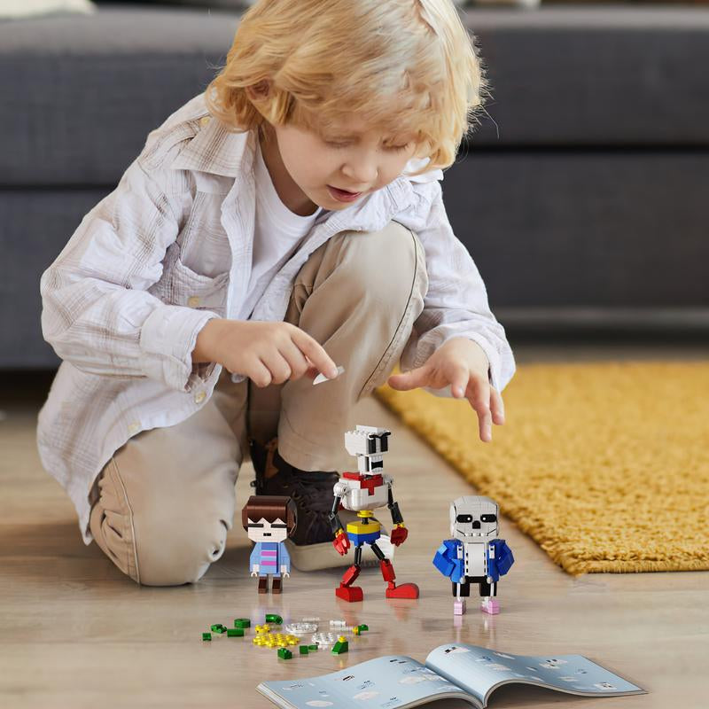 Tiktokshopblackfriday Retro Skeleton Brothers Brick Building Set – Pixel Style DIY Block Kit for Teens & Adults, Funny Rpg-Inspired Characters, Creative Display Toy & Gift