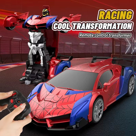 1:18 RC Transforming Car Robot Toy, LED Lights, 2.4Ghz Drift Racing Vehicle, One-Button Transform, Rechargeable, 360° Rotation