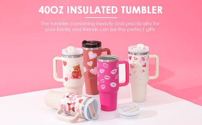 40 Oz Tumbler with Handle & Straw - Insulated Stainless Steel Travel Mug with Spill-Proof Lid