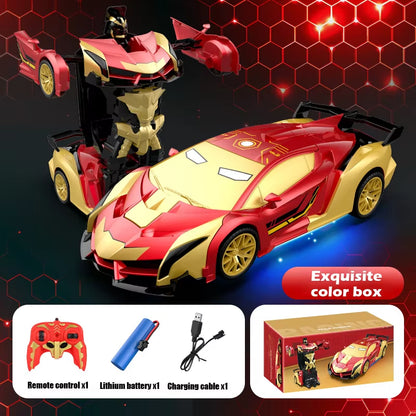 1:18 RC Transforming Car Robot Toy, LED Lights, 2.4Ghz Drift Racing Vehicle, One-Button Transform, Rechargeable, 360° Rotation