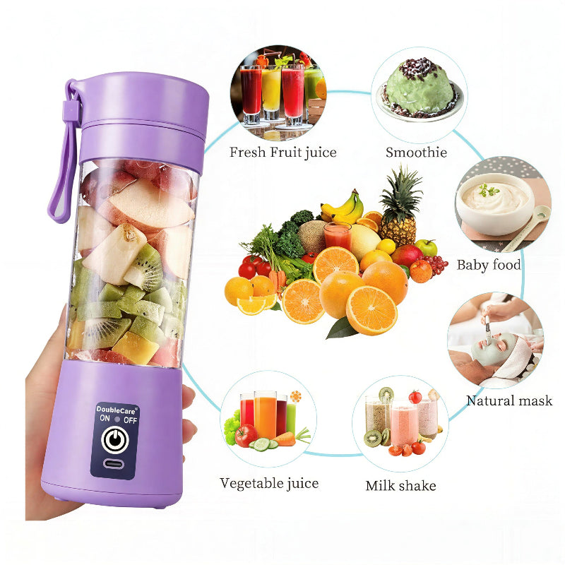 Licuadora portátil recargable 2000mAh preparando batido fresco, ideal para gimnasio, oficina y viajes