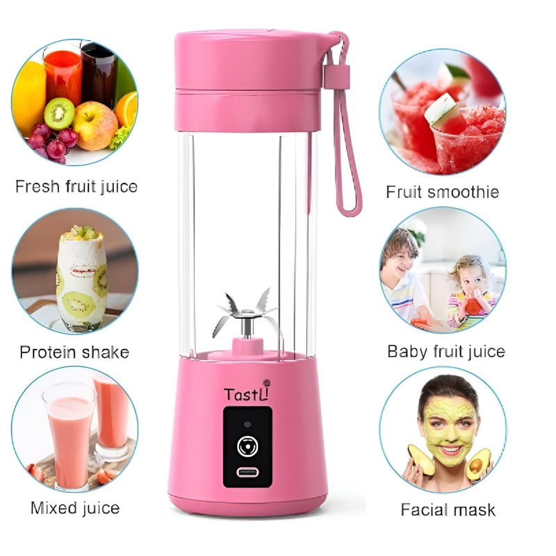 Detalle de 6 cuchillas de acero inoxidable de batidora portátil USB, tritura frutas, verduras y hielo