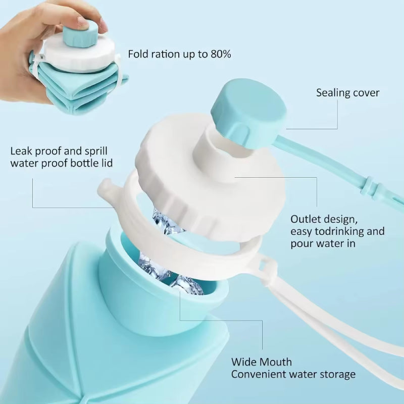 Botella de Agua Deportiva de Silicona Espesada y Plegable 600ML