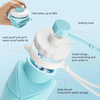 Botella de Agua Deportiva de Silicona Espesada y Plegable 600ML