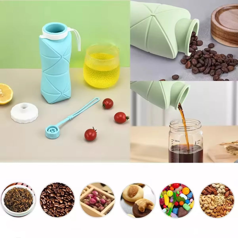 Botella de Agua Deportiva de Silicona Espesada y Plegable 600ML