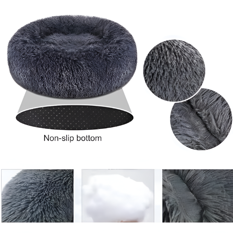 Cama para perro grande gris oscuro mostrando textura y acabado premium
