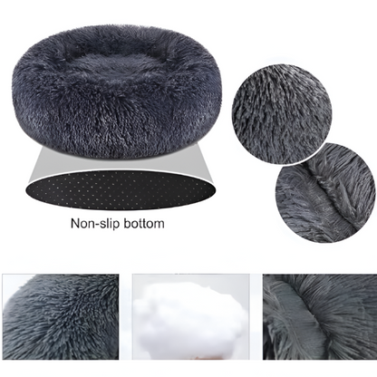 Cama para perro grande gris oscuro mostrando textura y acabado premium
