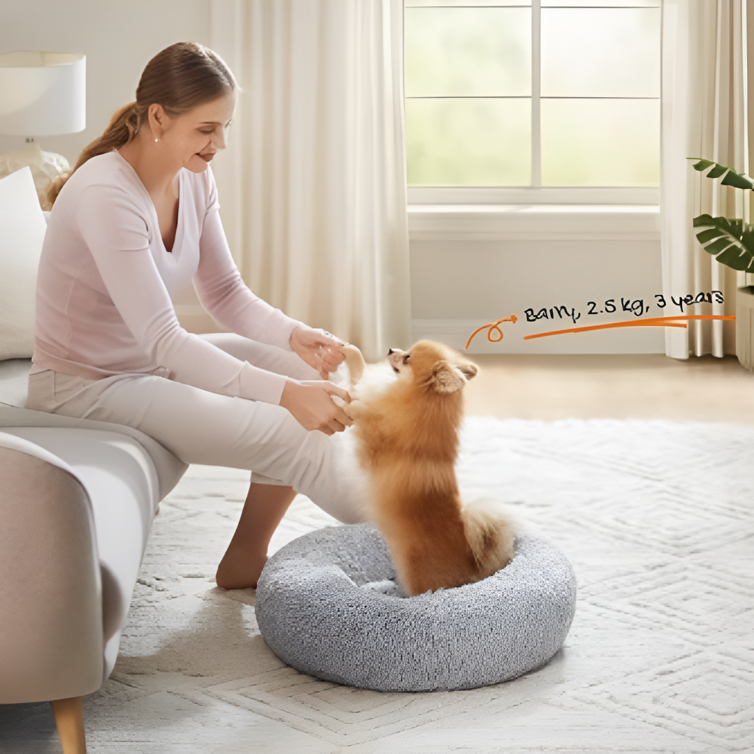 Cama para Perro Pequeña 50 cm - Gris Claro, Acolchada, Base Antideslizante