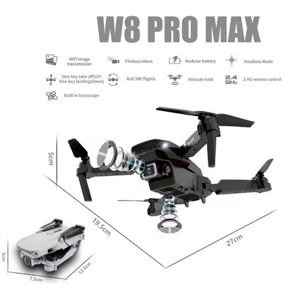 Dron negro plegable con doble cámara 4K, GPS y zoom 50x